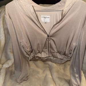 Privacy Please Women's Beige Hooded Zip-Up Sweatshirt